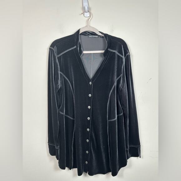 Sno skins Woman's Size XXL Velour Long Mandarin Collar Metal Buttons Tunic Grey - Picture 1 of 7